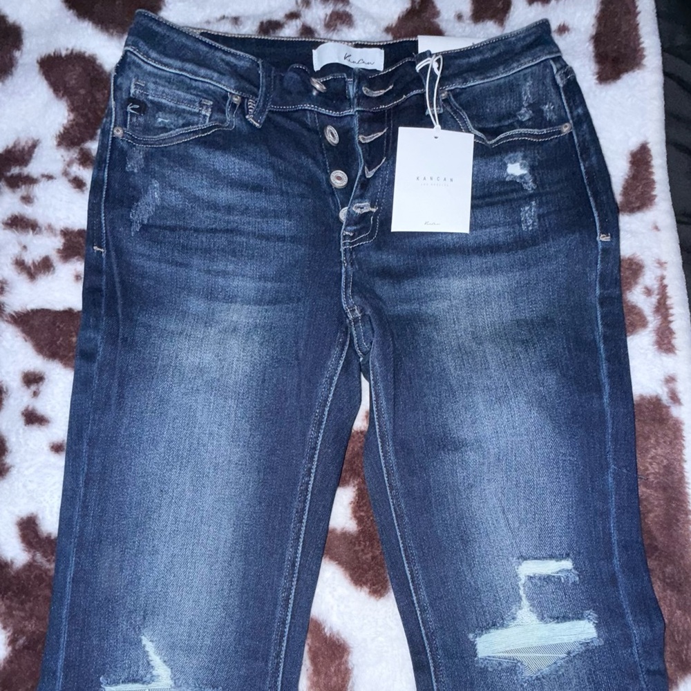 KanCan Distressed Mid-Rise Buttonfly Flare Jean 9/28